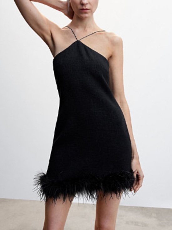 Mango Dresses & Skirts - Black Feather Trim Mini Dress